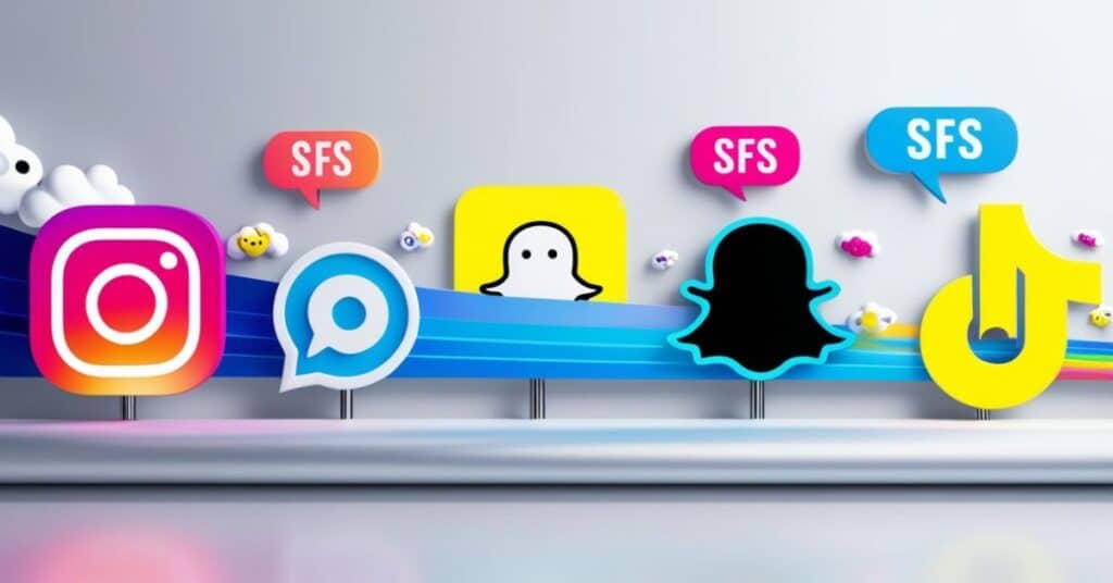 A timeline showcasing the evolution of social media, highlighting platforms like Instagram, Snapchat, and TikTok and the rise of trends like SFS