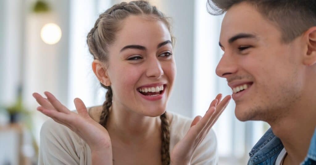 Girl saying Funny Thank You to Boyfriend